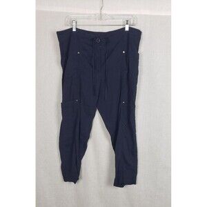 Eileen Fisher Pants XL Navy Blue Linen Blend Cargo Drawstring Casual Autumn Fall